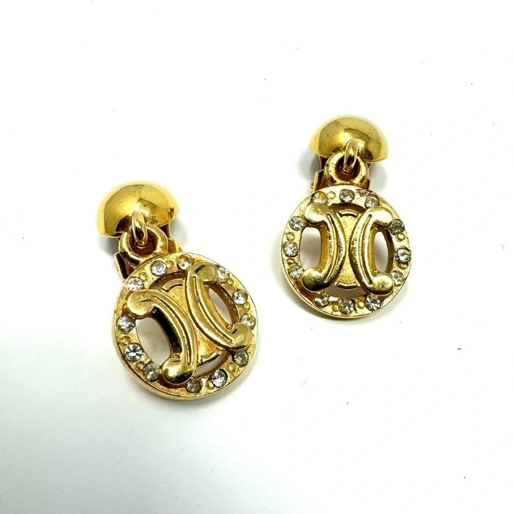 Celine vintage gold Dangle Drop Triomphe Earrings - Picture 3 of 4